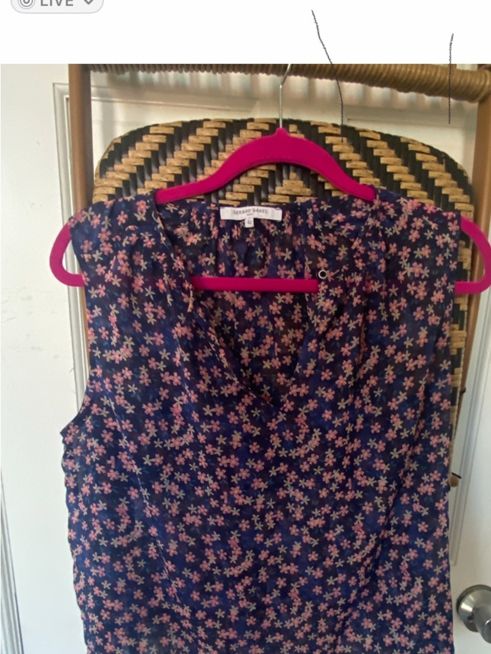 Gerard Darel Navy Sleeveless V-Neck Camisole with Pink Floral Print